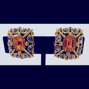 Joan Rivers Classic Collection Vintage Gold Tone Multi Gem Clip - On Earrings